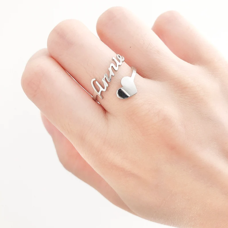 Personalized Adjustable Name Ring With Heart