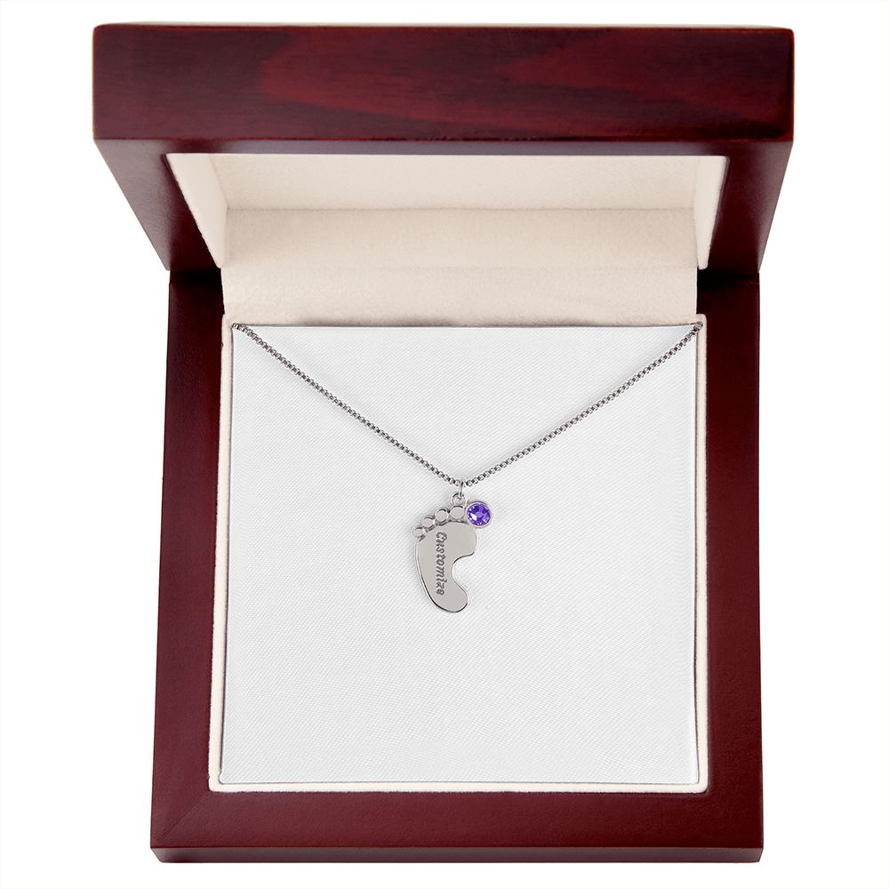 Premium Personalized Engraved Baby Feet Necklace With Birthstone