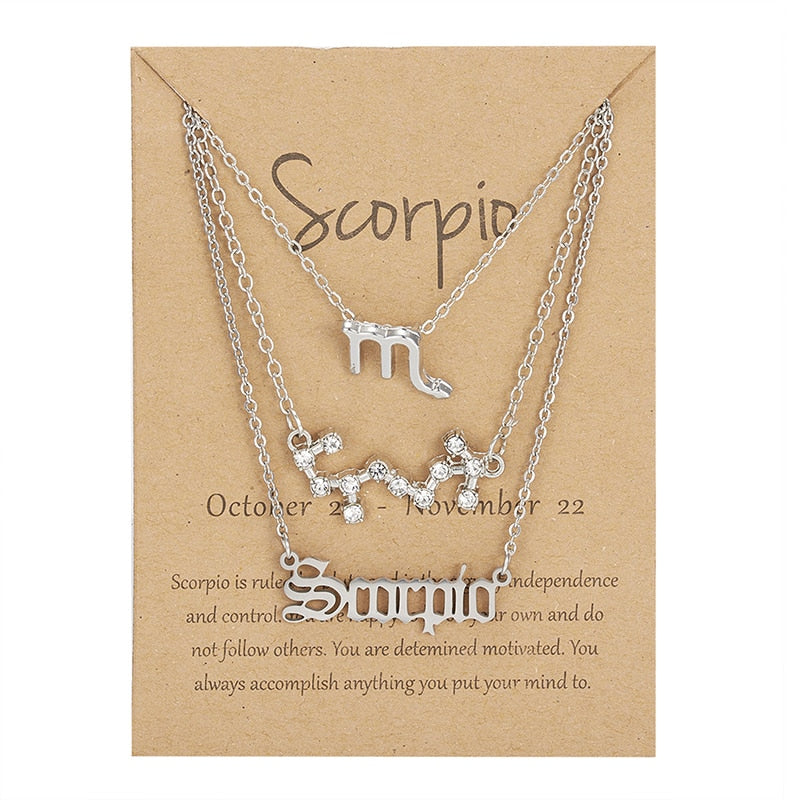 Gorgeous 3Pcs Set Zodiac Sign Necklace