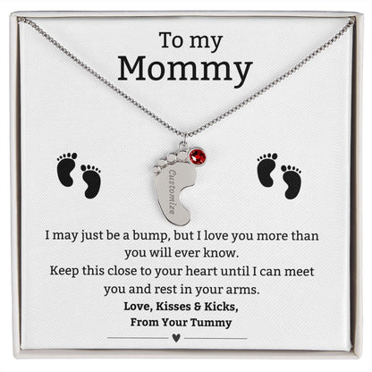 Mom to Be: Personalized Engraved Baby Feet Necklace With Birthstone