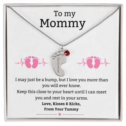 Mom to Be: Personalized Engraved Baby Feet Necklace With Birthstone