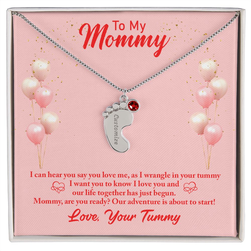 Mom to Be: Personalized Engraved Baby Feet Necklace With Birthstones