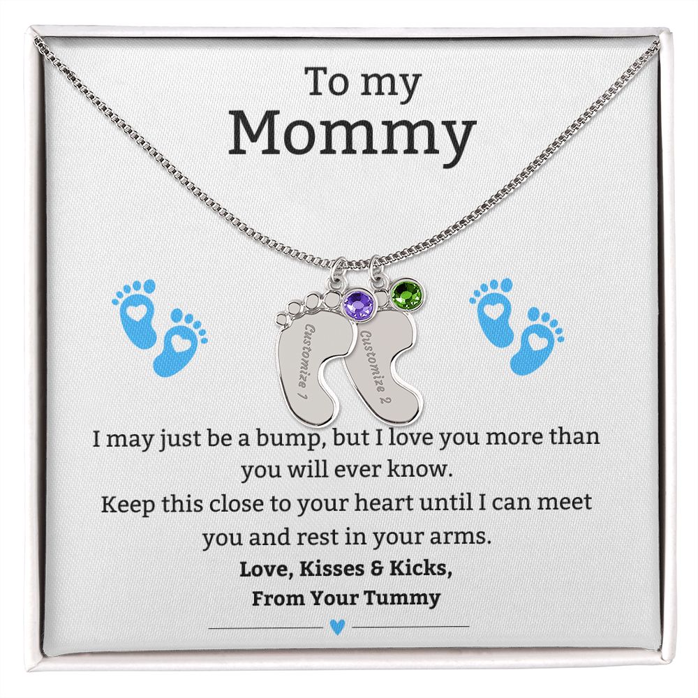 Mom to Be: Personalized Engraved Baby Feet Necklace With Birthstone