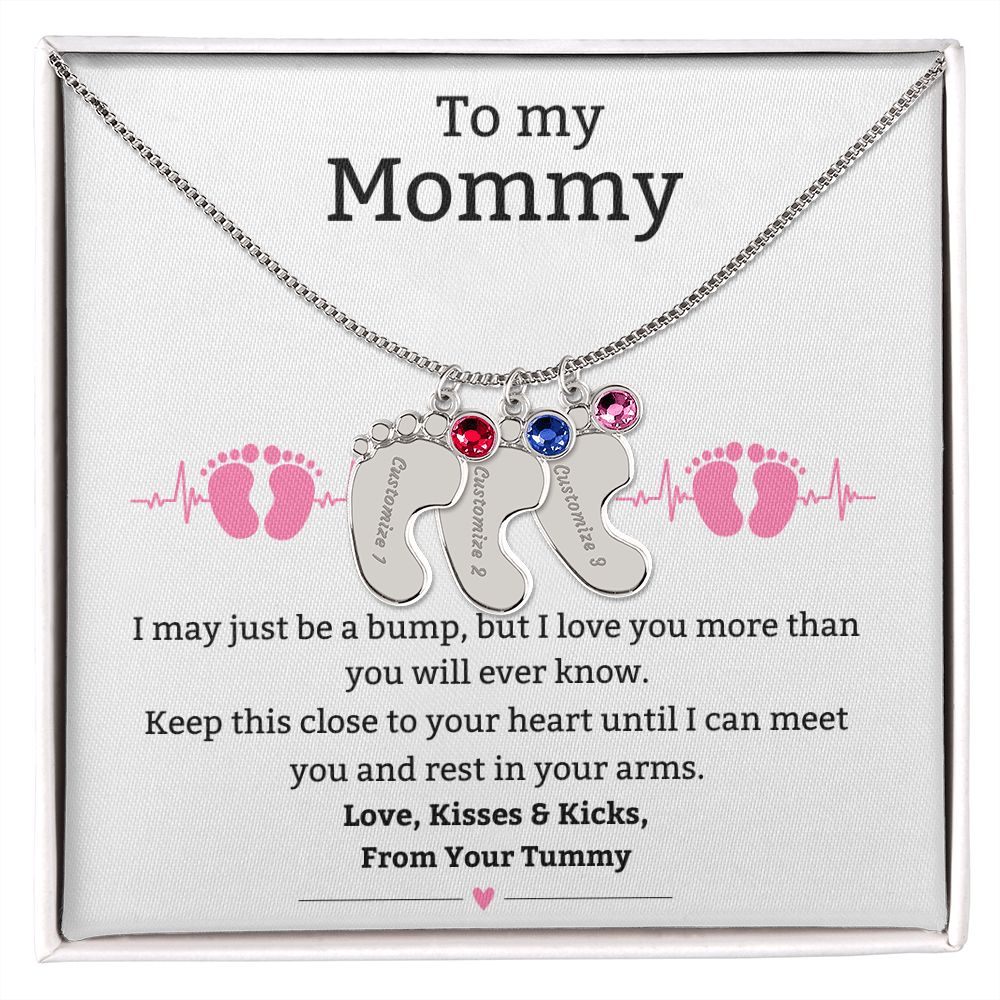 Mom to Be: Personalized Engraved Baby Feet Necklace With Birthstone