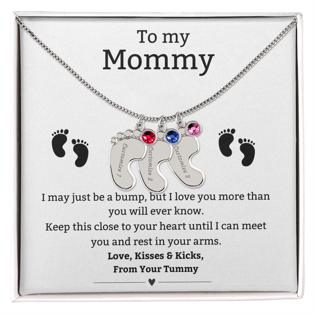 Mom to Be: Personalized Engraved Baby Feet Necklace With Birthstone