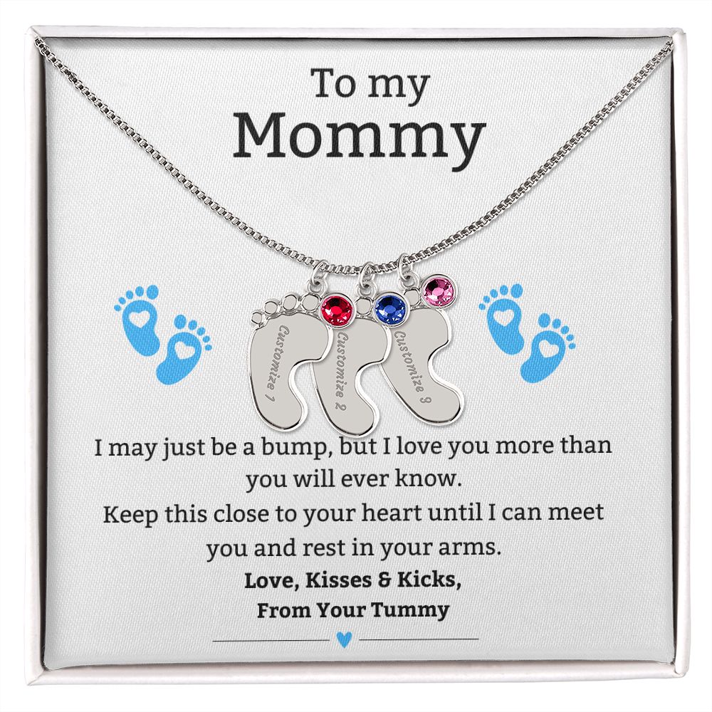 Mom to Be: Personalized Engraved Baby Feet Necklace With Birthstone