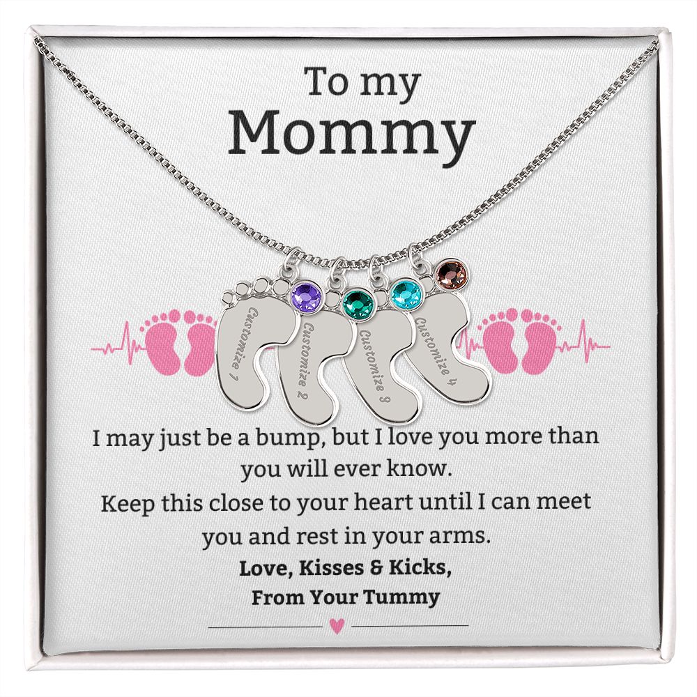 Mom to Be: Personalized Engraved Baby Feet Necklace With Birthstone