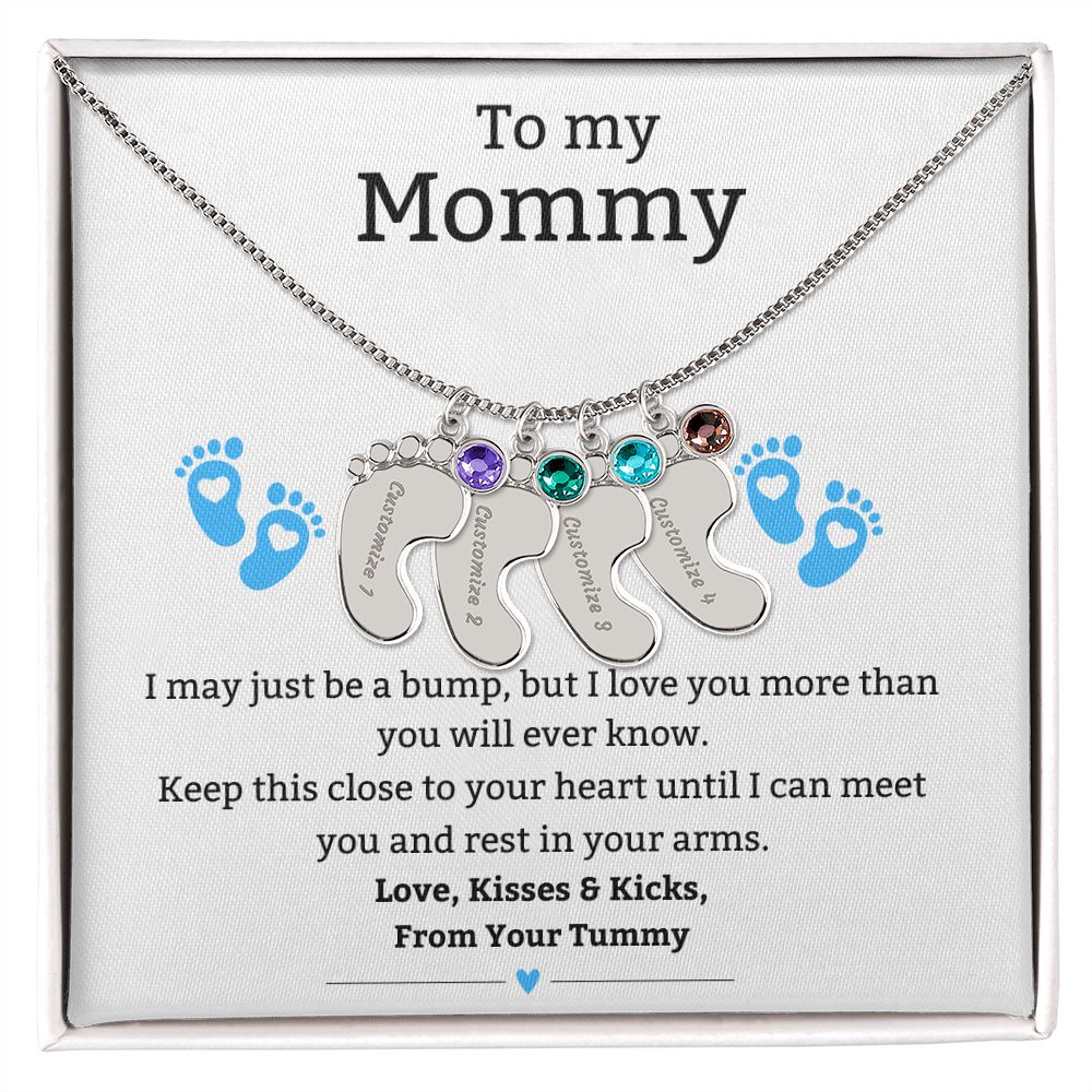 Mom to Be: Personalized Engraved Baby Feet Necklace With Birthstone