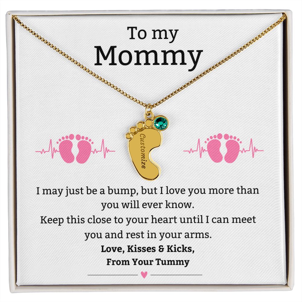 Mom to Be: Personalized Engraved Baby Feet Necklace With Birthstone