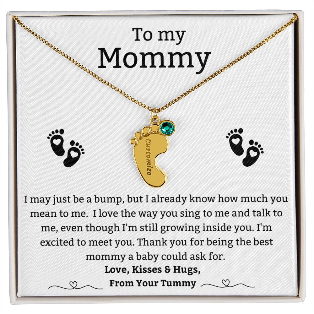 Mom to Be: Personalized Engraved Baby Feet Necklace With Birthstones