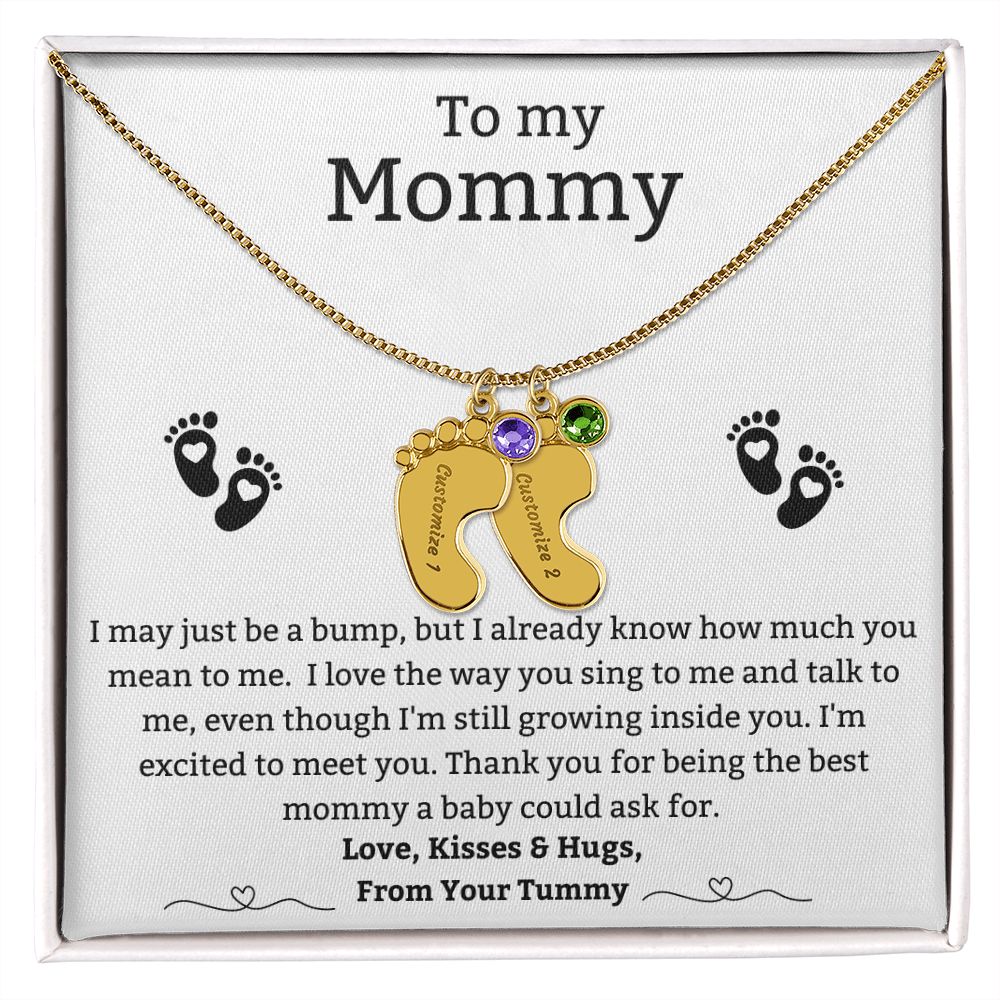 Mom to Be: Personalized Engraved Baby Feet Necklace With Birthstones