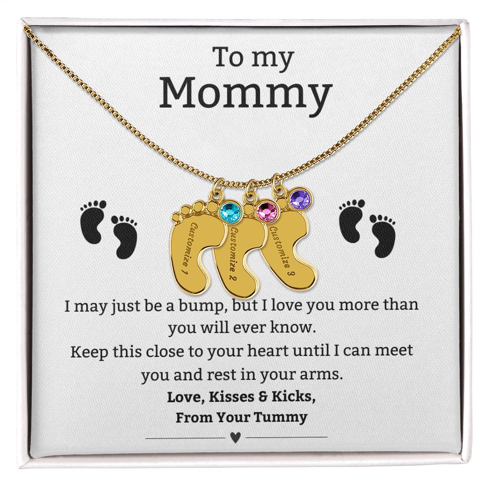 Mom to Be: Personalized Engraved Baby Feet Necklace With Birthstone