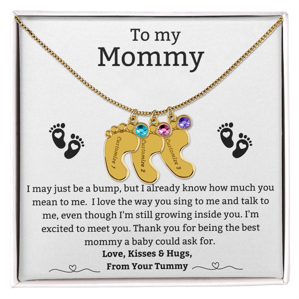 Mom to Be: Personalized Engraved Baby Feet Necklace With Birthstones