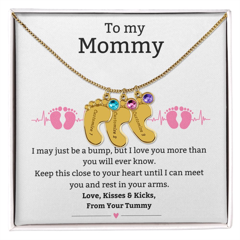 Mom to Be: Personalized Engraved Baby Feet Necklace With Birthstone