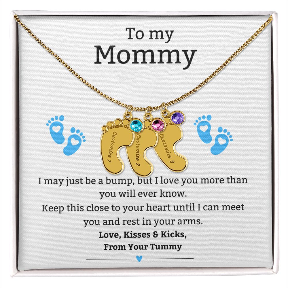 Mom to Be: Personalized Engraved Baby Feet Necklace With Birthstone