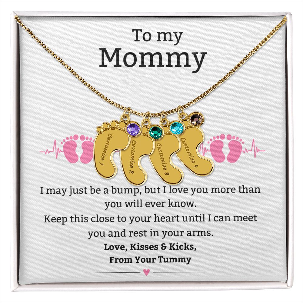 Mom to Be: Personalized Engraved Baby Feet Necklace With Birthstone