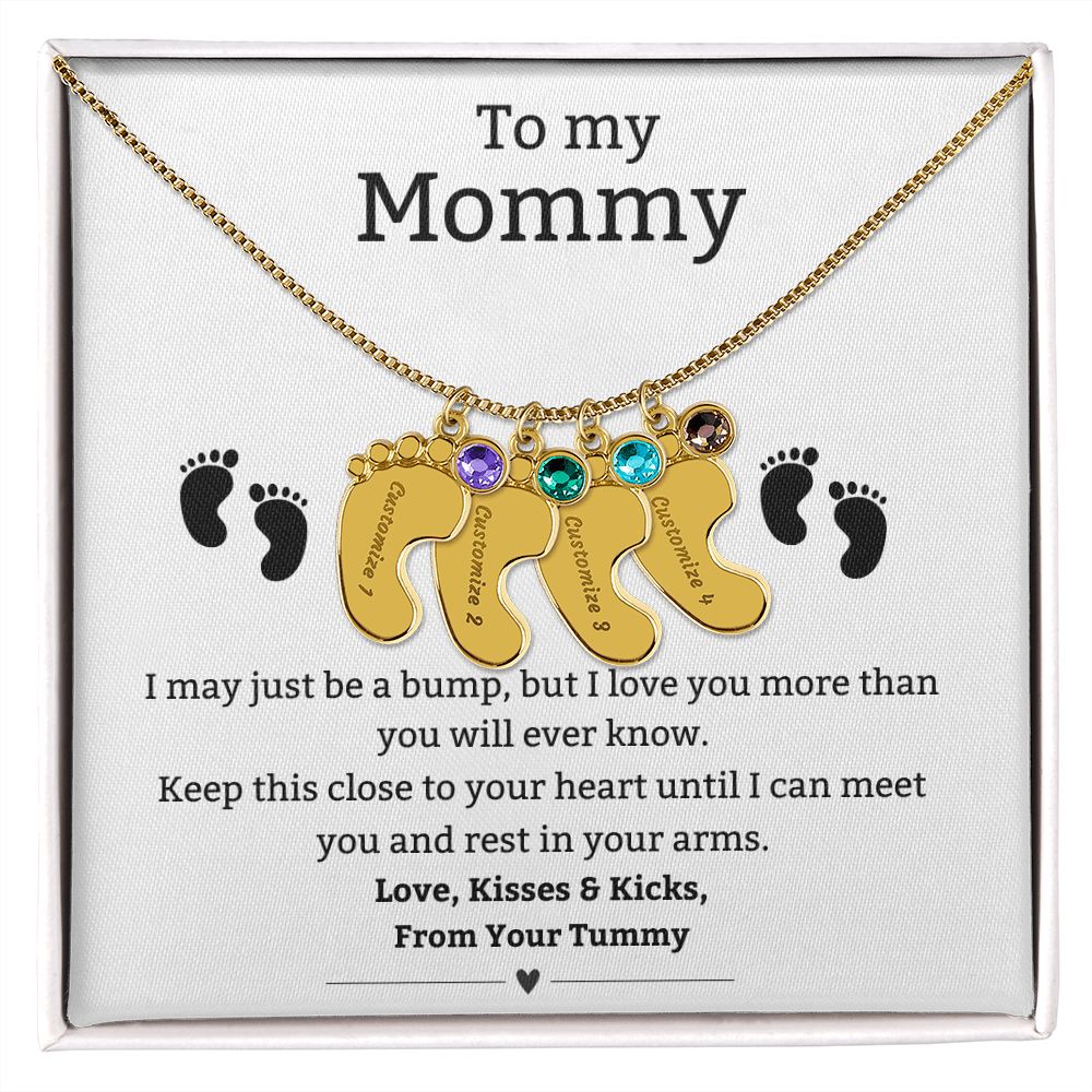 Mom to Be: Personalized Engraved Baby Feet Necklace With Birthstone
