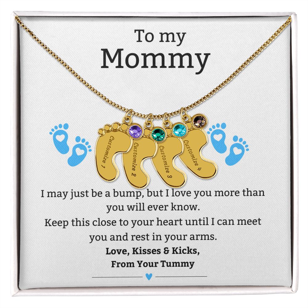 Mom to Be: Personalized Engraved Baby Feet Necklace With Birthstone