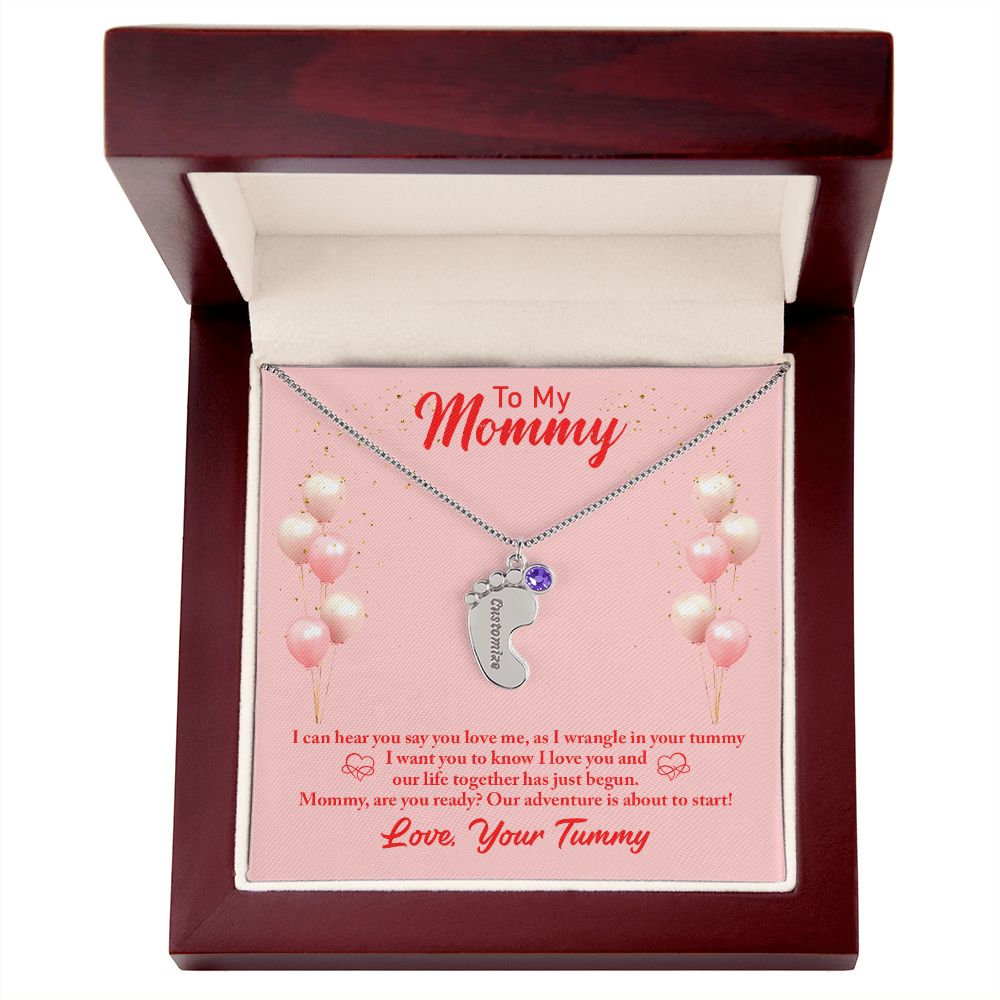 Mom to Be: Personalized Engraved Baby Feet Necklace With Birthstones