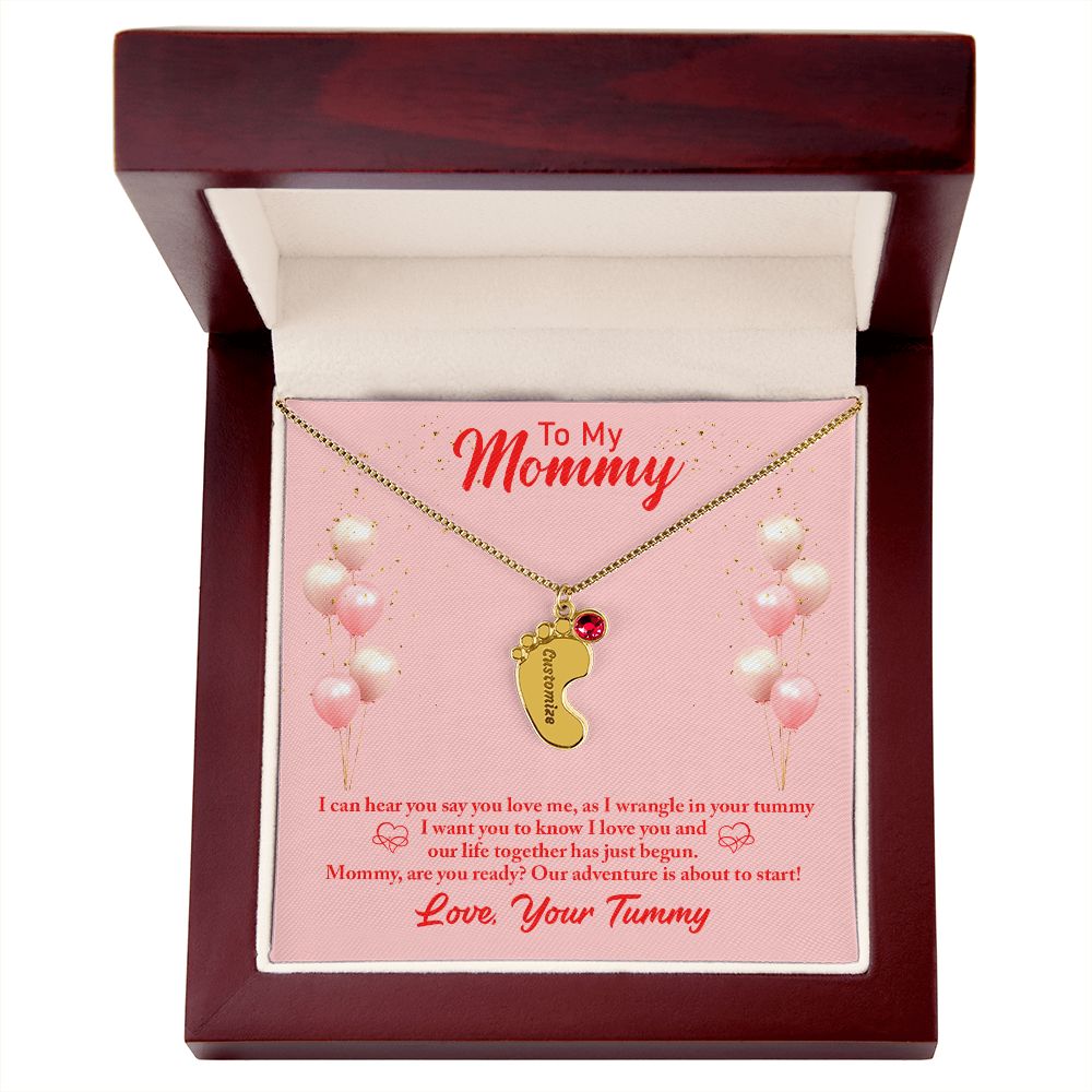 Mom to Be: Personalized Engraved Baby Feet Necklace With Birthstones