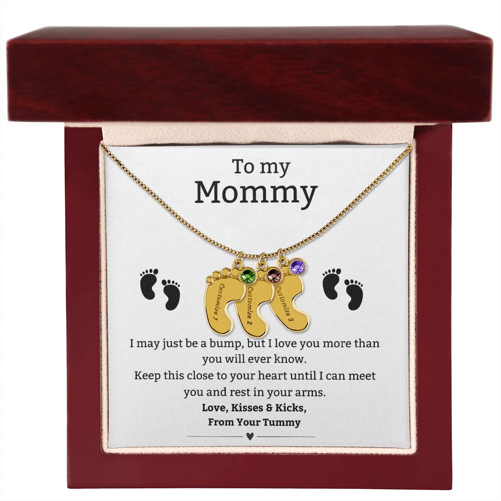 Mom to Be: Personalized Engraved Baby Feet Necklace With Birthstone