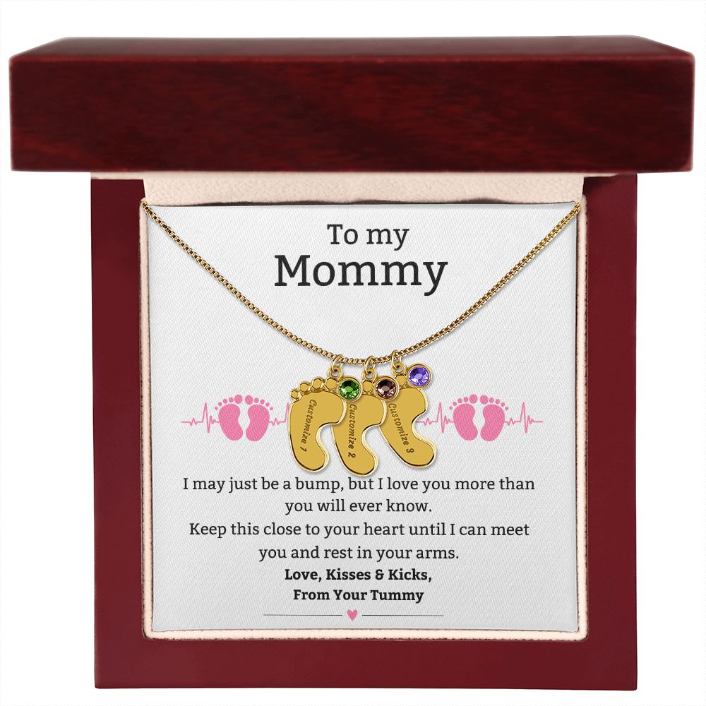 Mom to Be: Personalized Engraved Baby Feet Necklace With Birthstone